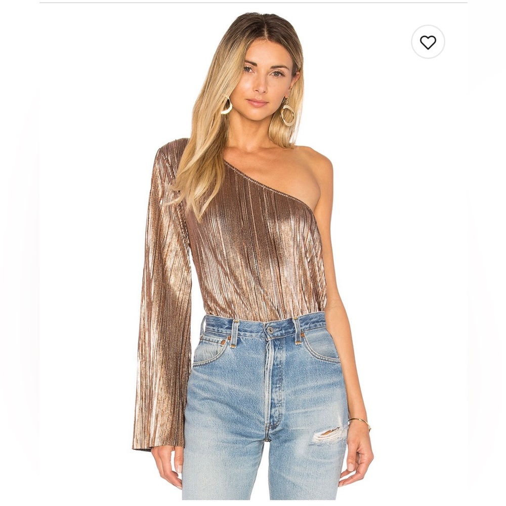 House of Harlow 1960 Revolve Ross Top Rose Gold One Shoulder, Pleated Size S NWT